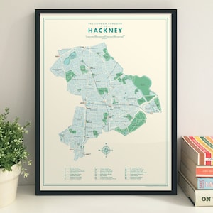 Impression giclée de carte rétro de Hackney (London Borough)