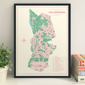 Hillingdon (London Borough) retro map giclee print