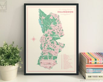 Hillingdon (London Borough) retro map giclee print