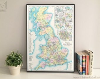 Great Britain railway map giclee print