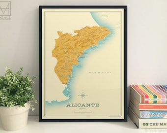 Alicante (Spanish Province) retro map giclee print