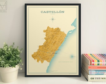 Castellón (Spanish Province) retro map giclee print