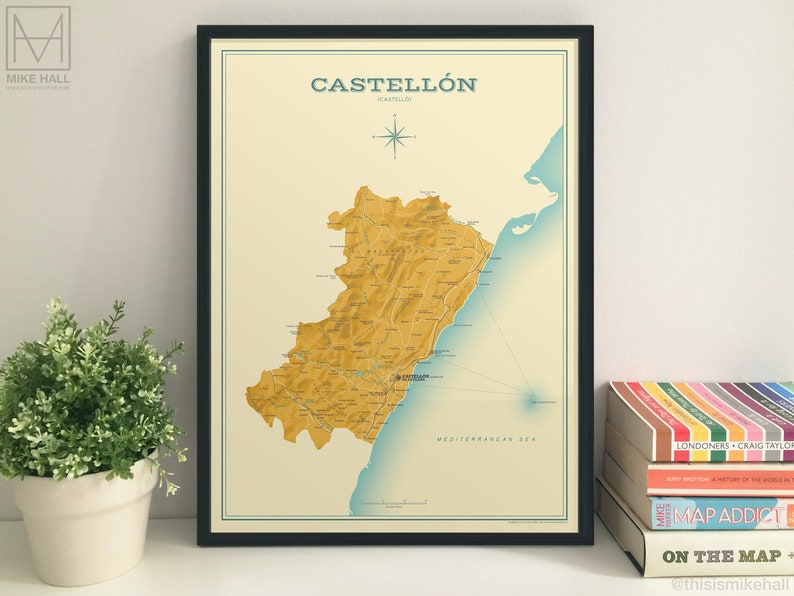 Castellón Spanish Province retro map giclee print image 1