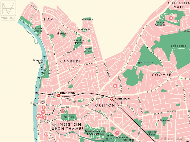 Kingston Upon Thames london Borough Retro Map Giclee Print - Etsy UK