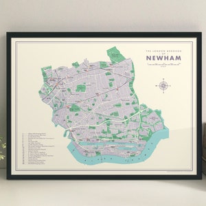 Mapa retro Newham (London Borough) wydruk giclee