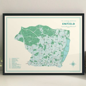 Enfield (London Borough) Retro Karte Kunstdruck