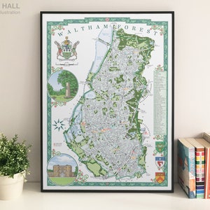 Waltham Forest (London Borough) illustrierte Karte Giclée-Druck