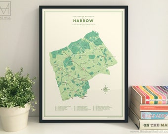 Harrow (London Borough) retro map giclee print