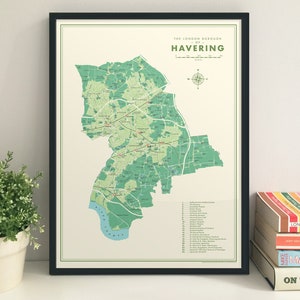 Havering (London Borough) Retro Karte Kunstdruck