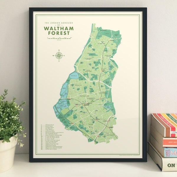 Waltham Forest (London Borough) retro map giclee print