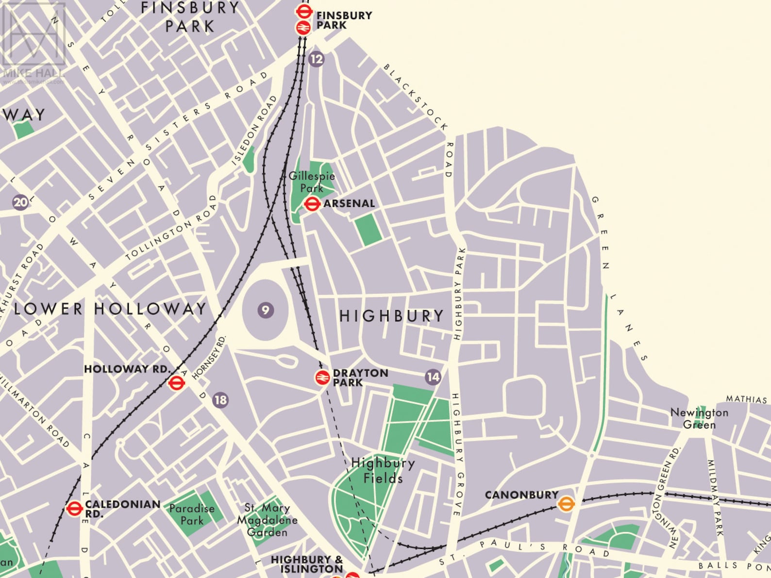 Islington london Borough Retro Map Giclee Print Etsy