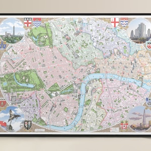 illustrierte Landkarte von London Giclée-Druck