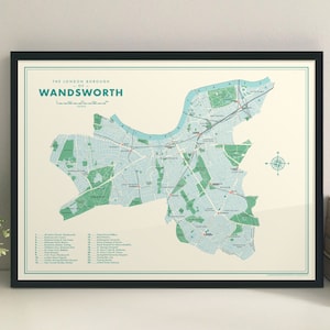 Impression giclée de carte rétro de Wandsworth (London Borough)