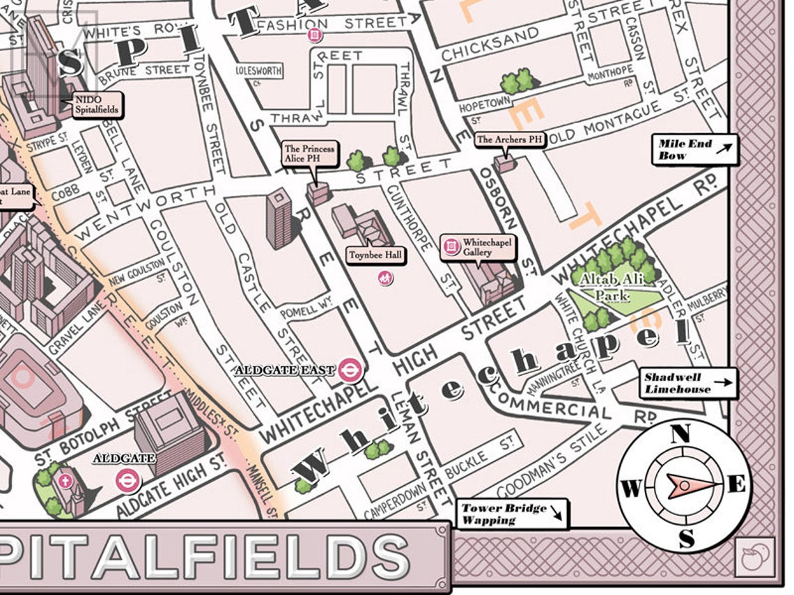 Shoreditch & Spitalfields london E1/EC3 Illustrated Map Etsy