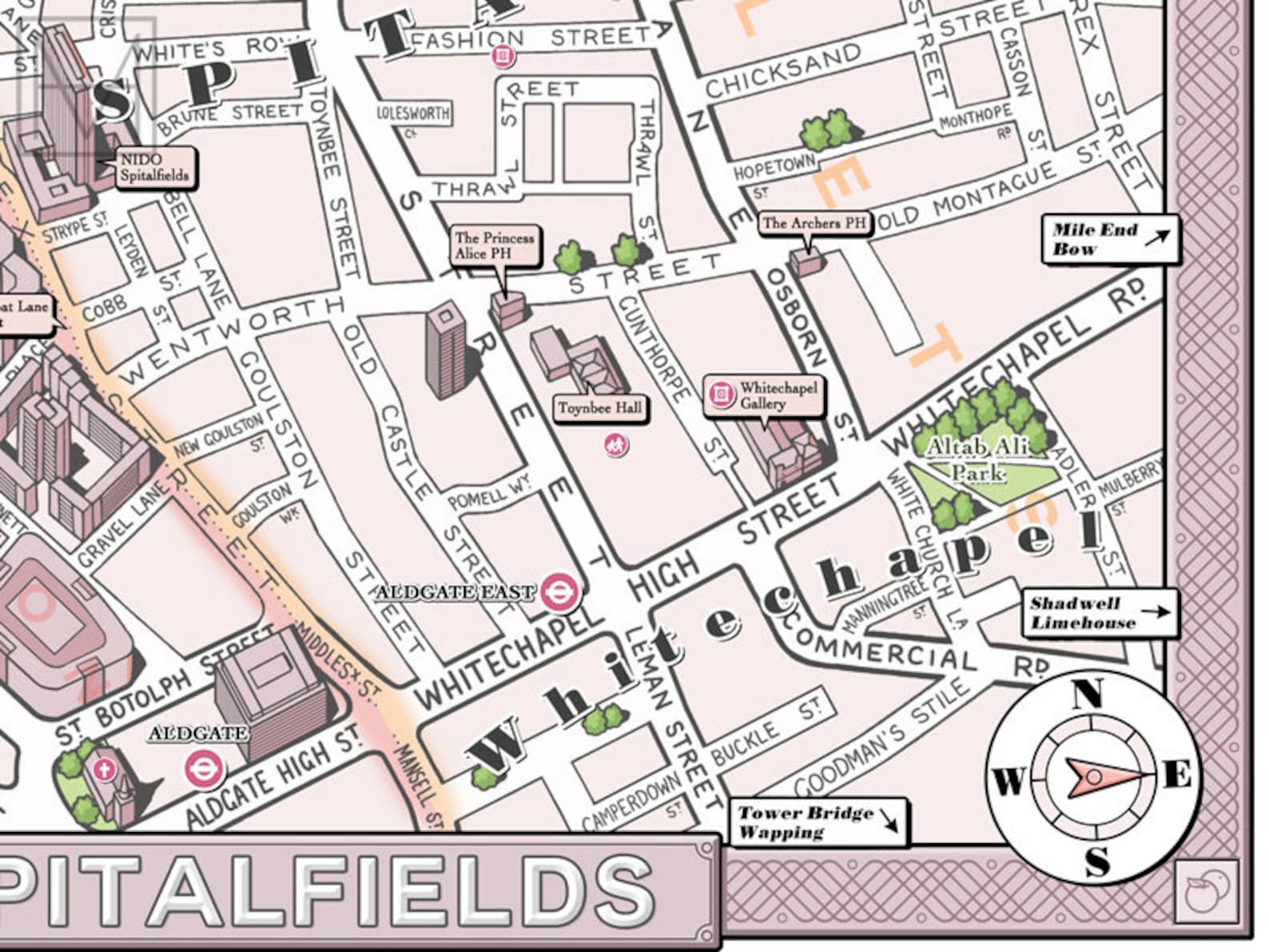 Shoreditch & Spitalfields london E1/EC3 Illustrated Map Giclee Print