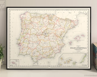 Spain & Portugal antique-style map giclee print