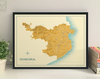 Girona (Spanish Province) retro map giclee print