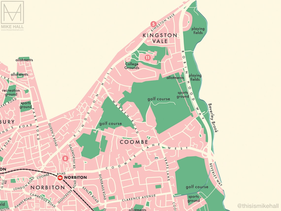 Kingston Upon Thames london Borough Retro Map Giclee Print Etsy