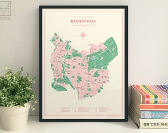 Redbridge (London Borough) retro map giclee print