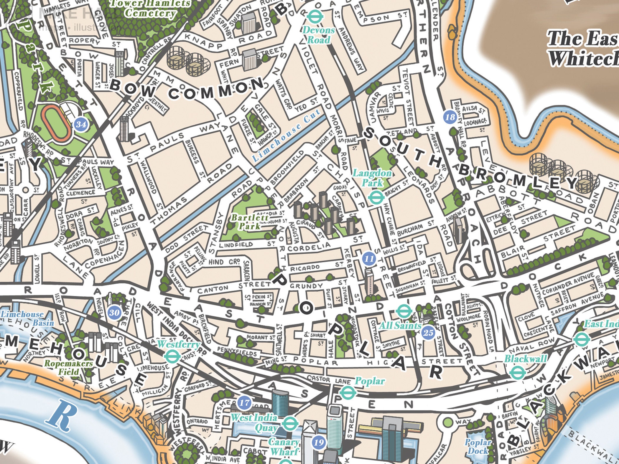 Tower Hamlets Map Vector Tower Hamlets (london Borough) Illustrated Map Giclee Print - Etsy