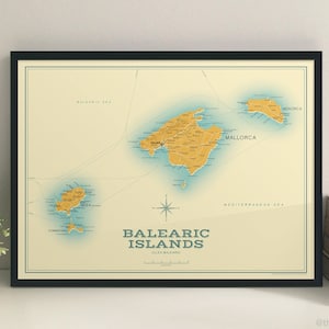 Balearic Islands (Spain) retro map giclee print