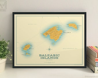 Balearic Islands (Spain) retro map giclee print