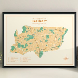 Haringey (London Borough) Retro Karte Kunstdruck