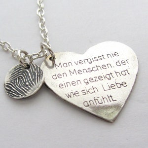 Pendant Quote Big Heart Fingerprint Round Meaningful Pure Silver image 1