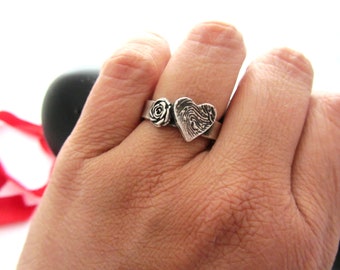 Ring mit Rose + Herz Fingerabdruck romantisch Love