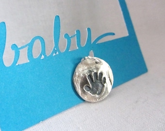 Baby Handabdruck Silber Anhänger Rund Handprint