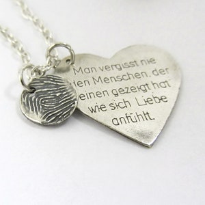 Pendant Quote Big Heart Fingerprint Round Meaningful Pure Silver image 2