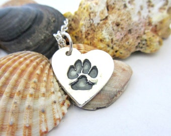 Pfotenabdruck Lieblingstiere Herz Feinsilber Anhänger Pawprint 999 Silver Keepsake Hund Katze