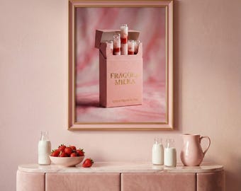 Preppy Pink Dorm Decor, Trendy College Apartment Art, Funky Strawberry Print, Cute Teen Girl Poster, Aesthetic Room Digital Download