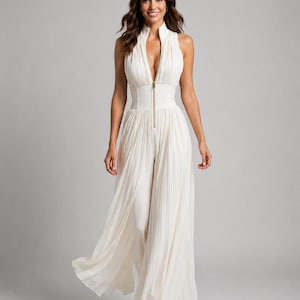 box pleat jumpsuit dress Pleated High Neck Jumpsuit
