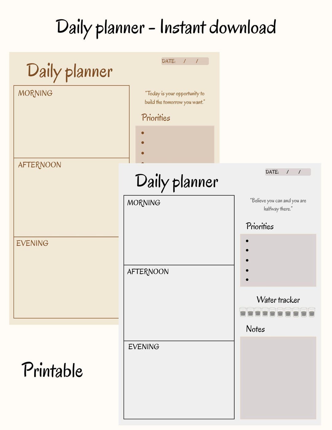 Daily Planner Printable | Daily Focus, Morning Afternoon Evening Layout ...