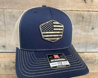US Flag Patch - Duck Camo on Navy/Khaki Richardson 112 Trucker Hat