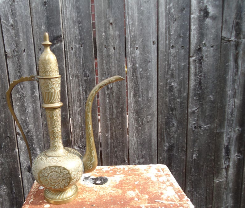 Vintage Etched Brass Pitcher/Teapot/Coffee Pot/Lamp Etsy