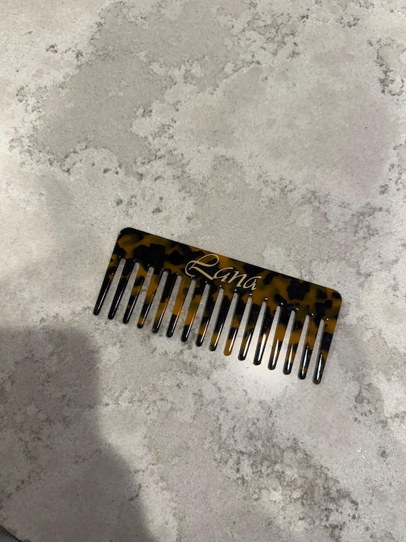 Tortoise shell hair comb, with custom name vinyl