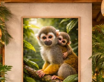 Mother and Baby Monkey Print | Jungle Nursery Wall Art (Digital Download)