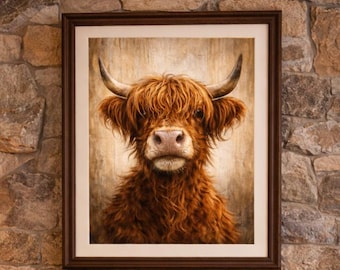 Highland Kuh Portrait, Rustikale Bauernhaus Wandkunst, Digitaler Download