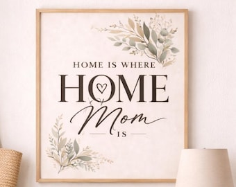 Home Is Where Mom Is Typografie Print, Neutrale minimalistische Wandkunst (Digitaler Download)