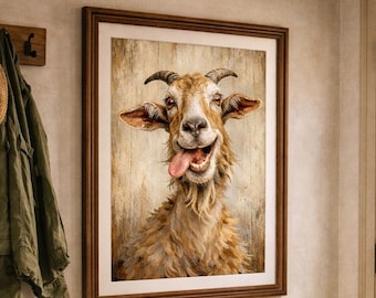 Lustige Ziege Portrait, rustikale Bauernhaus Wand Kunst (digitaler Download)