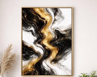 Schwarz Gold Marmor abstrakte Kunst Druck, Luxus moderne Wand Dekoration (digitaler Download)