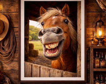 Lustige Pferdezähne Druck, Rustikale Bauernhaus Humor Wandkunst (Digitaler Download)