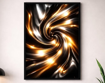 Flüssiges Metall Abstrakte Wand Kunst, Gold Silber Schwarz Kunstwerk (Digitaler Download)