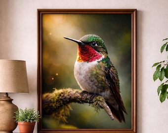 Iridescent Hummingbird Portrait | Tropical Wall Art (Digital Download)