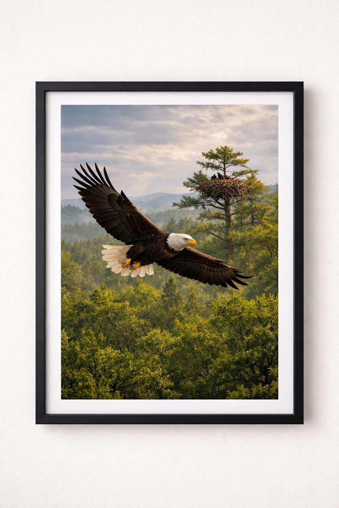 Bald Eagle in Flight Art Print, Realistic Wildlife Wall Decor (digital ...