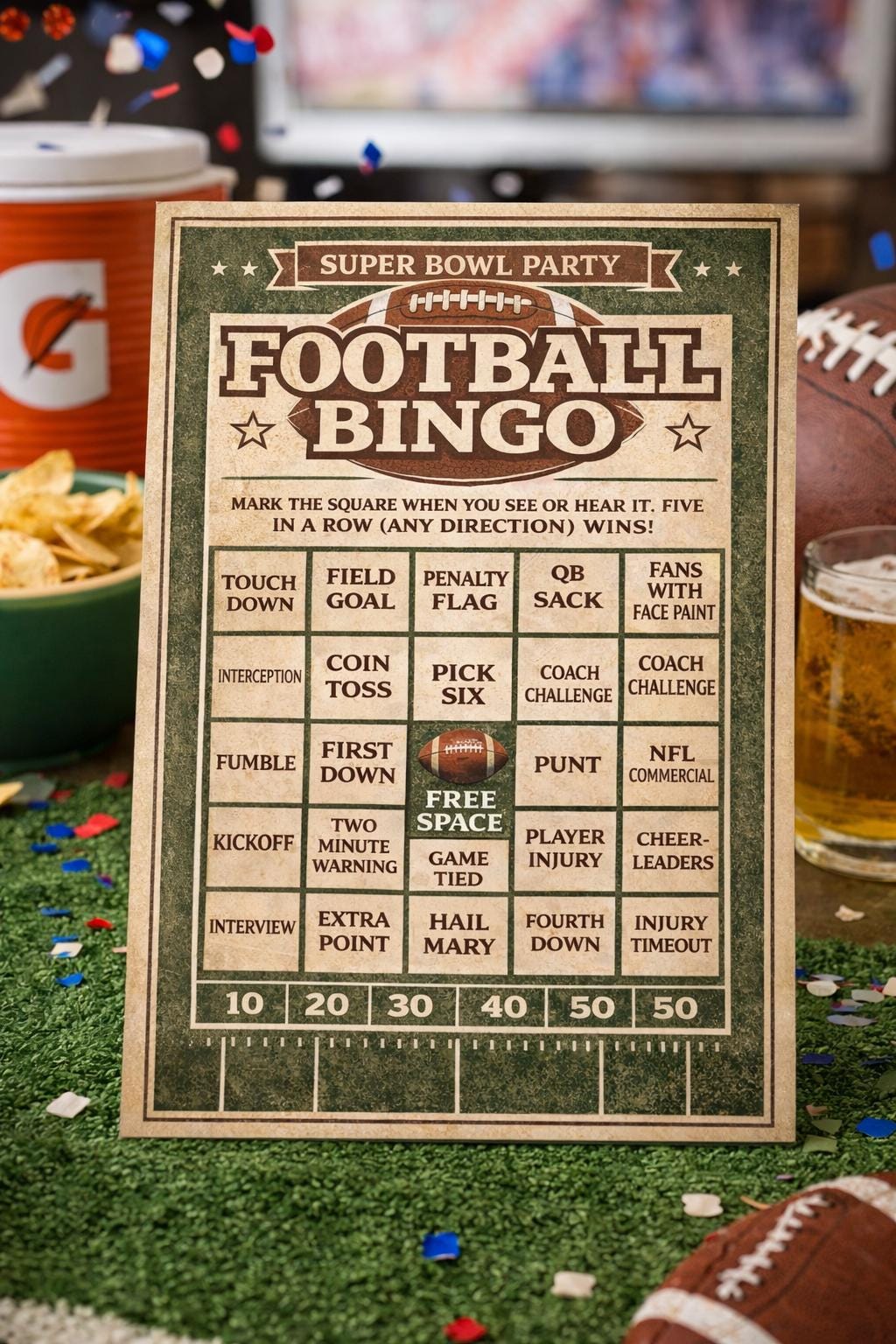 Super Bowl Football Bingo | Game Day Party Printable (instant Download ...