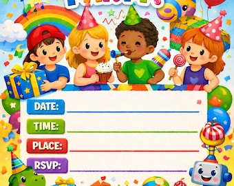 Personalized Kids Birthday Party Invitation | Custom Name & Details | Colorful Birthday Invite | Digital Download