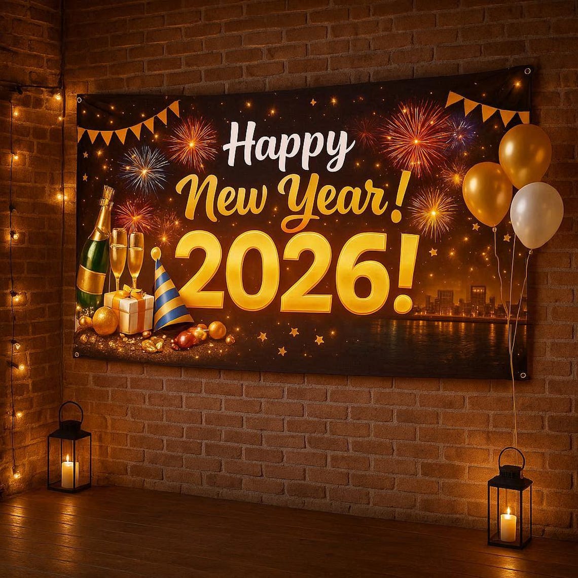 Happy New Year 2026 Banner Printable | New Years Eve Party Decor ...